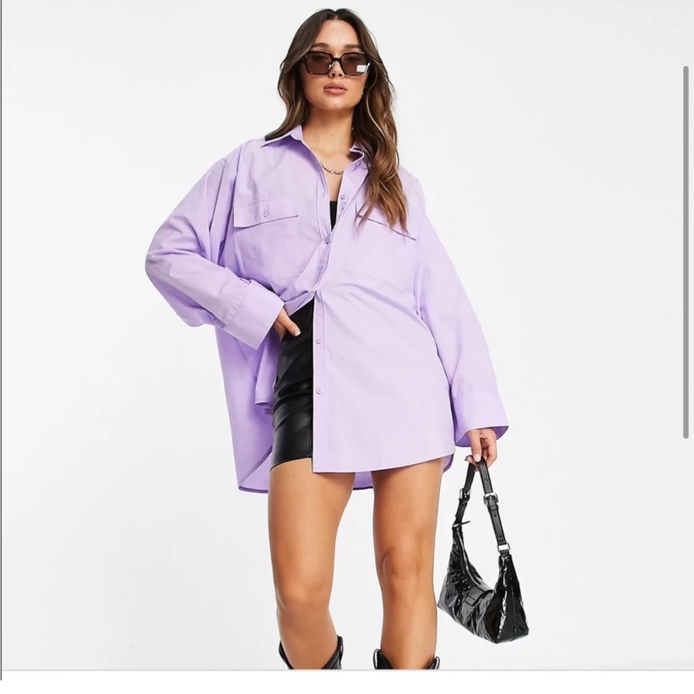 ASOS DESIGN oversized shirt with wide cuff detail in lilac- 6